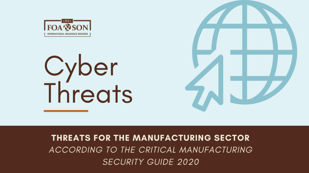 A graphic entitled 'Cyber Threats: Threats for the Manufacturing Sector According to the Critical Manufacturing Security Guide 2020'